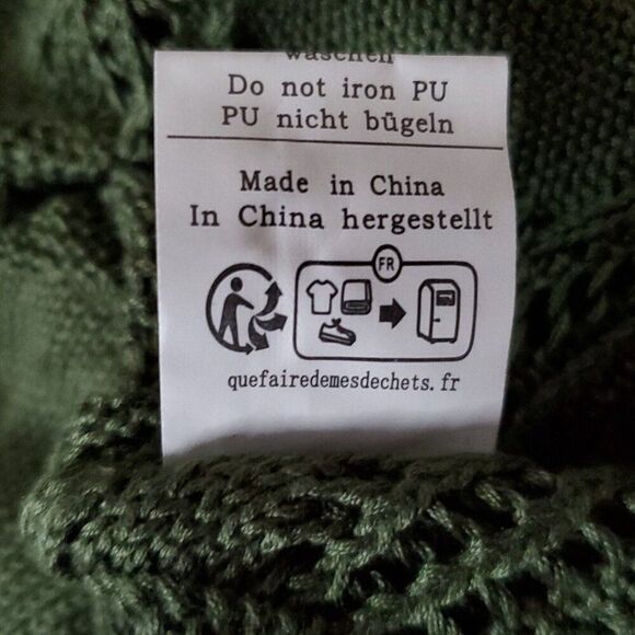 Hollow Out Knit Long Cardigan Sweater L Green Lightweight Fairy Feminine Crochet - Picture 6 of 6